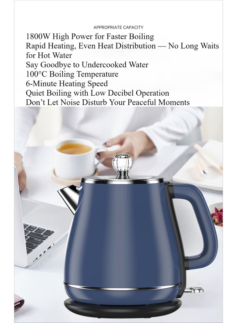 Upgraded Upgraded Double Wall 1800W 1.8L Retro Electric Kettle, Anti-Scald, 304 Stainless Steel, Fast Boiling, Auto Shut-Off & Dry Burn Protection, for Home Office Use Blue - Image 4
